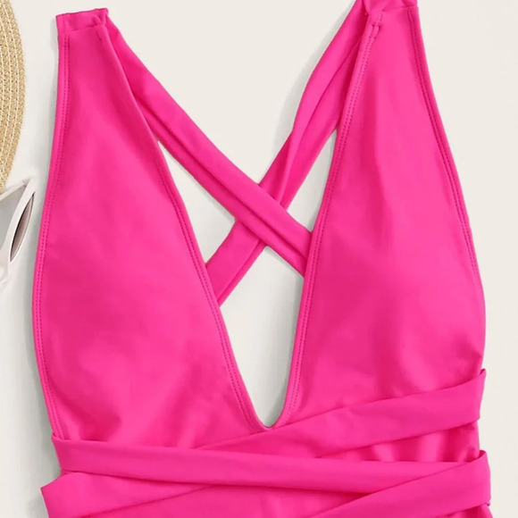 Hot Pink Sexy Women's Beach Open Back Self Tie One Piece Swimsuit - Picture 7 of 7